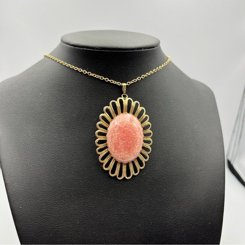 Vintage pink stone gold tone victorian Necklace